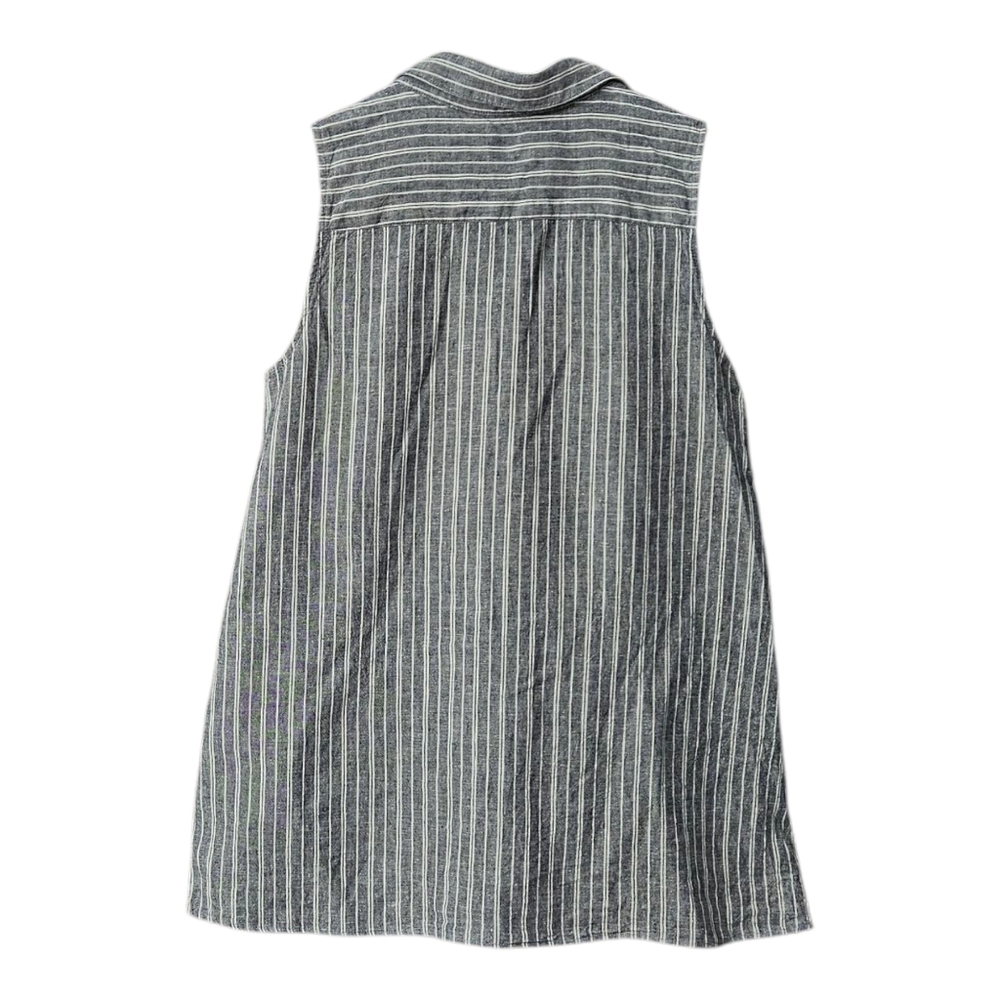Sharagano Sleeveless Linen Blend Striped Top Size M Button Up High Low - Picture 2 of 13